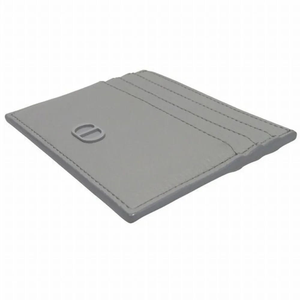 Dior CD Icon Card Holder Case Gray Leather